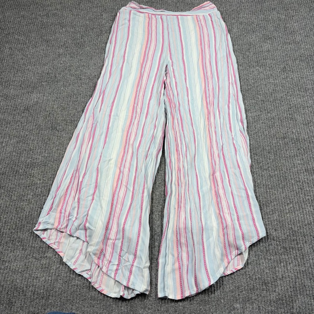 Blue Rain Pants Womens S Striped Wide Leg Blue Pink Boho Palazzo Flowy